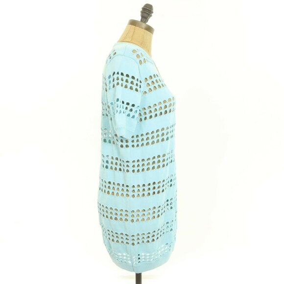 Topshop Tunic Dress Size 0 Open Knit Crew Neck Short Sleeve Light Blue EUC B8 - Picture 2 of 5